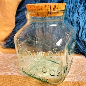 Rare Vintage Amici home Italian recycled glass cookie jar cork lid-green
